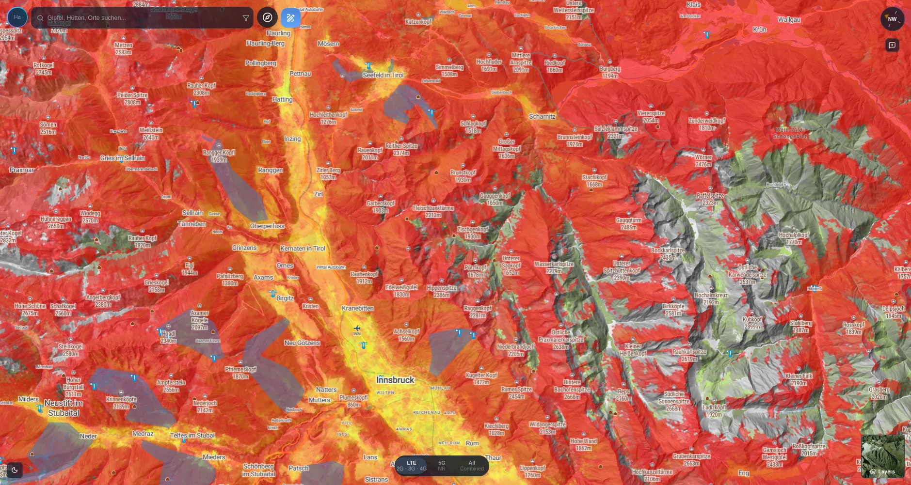 Coverage overlay on the map