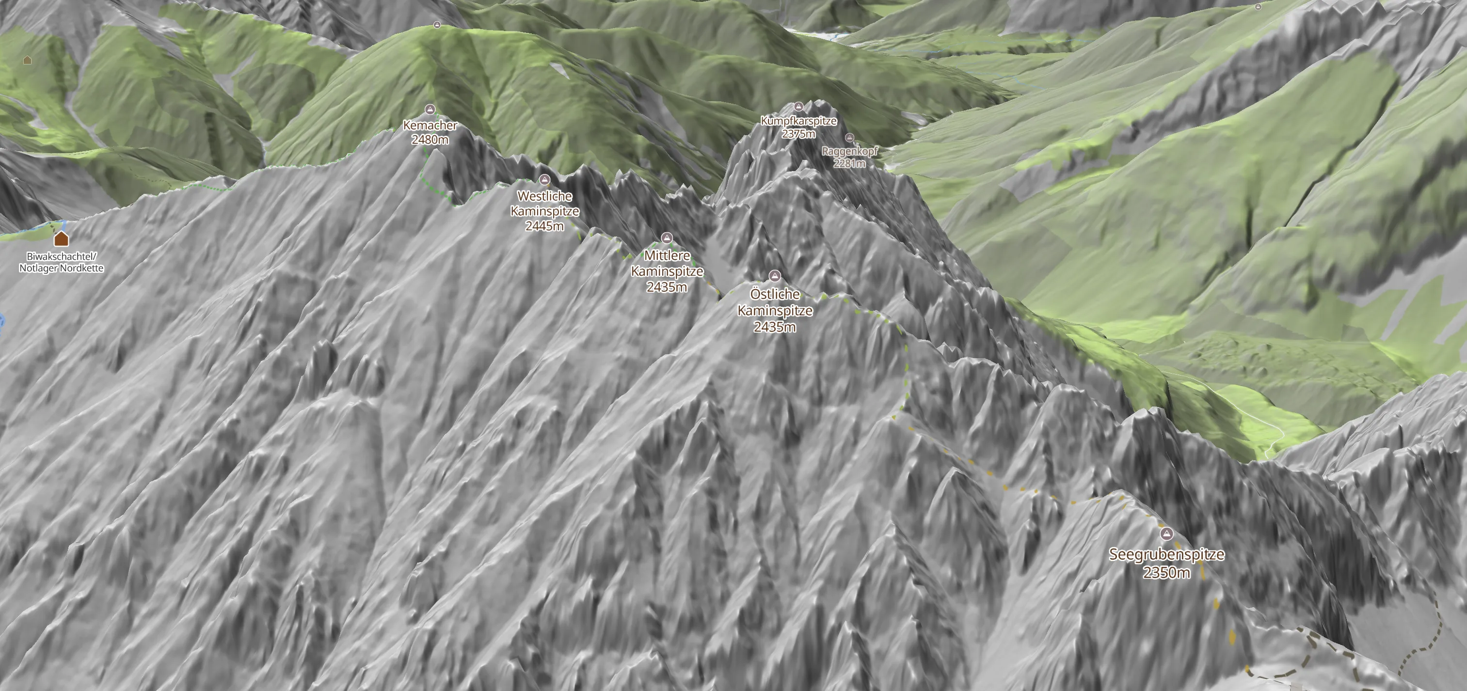Via ferrata on the 3D map